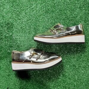 ALDO Metallic Gold Platform Monk‎ Strap Loafers Women's Size 10.5 Shoes